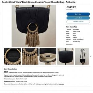 See By Chloé Black Leather Shoulder Bag with Gold Tassel Ring